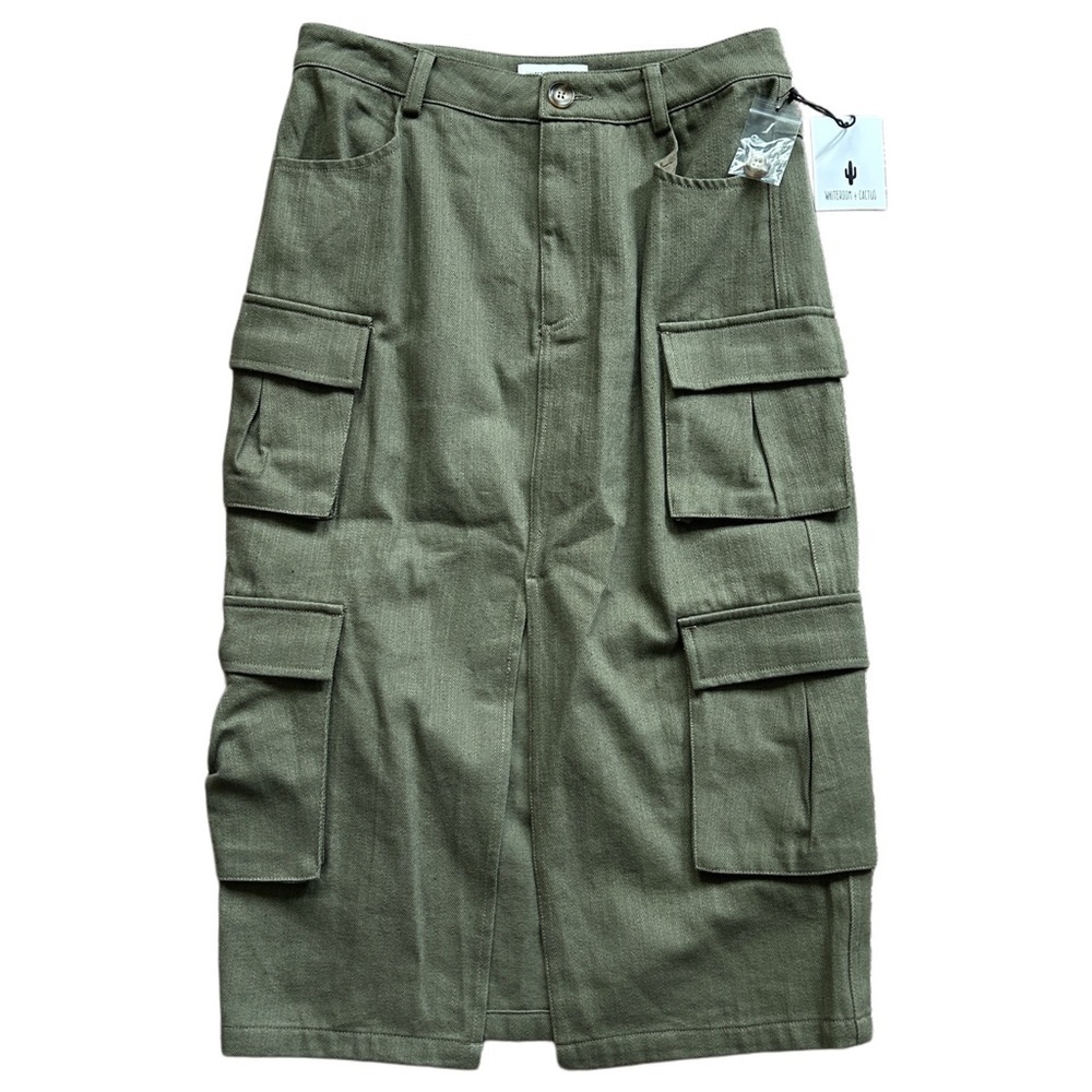 Whiteroom + Cactus Olive Green Cargo Front Slit Maxi Skirt NWT Medium